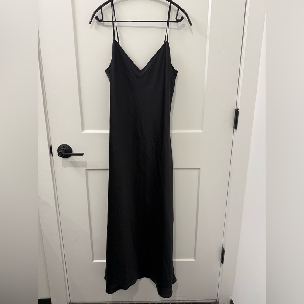 Aritzia Black Maxi Satin Slip Dress Spaghetti Strap V-Neck